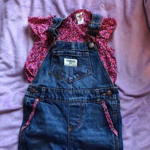 OshKosh 12m denim overalls with matching onesie